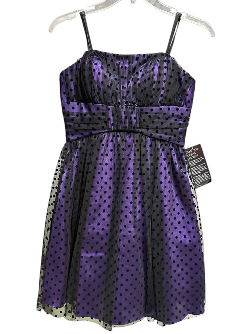 Blondie Nites Purple Satin Dress with Black Polka Accents